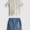 0–12 Monate | Set aus gestreiftem Strick-Poloshirt und Shorts 0–12 Monate | Set aus gestreiftem Strick-Poloshirt und Shorts