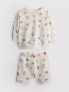 0–18 Monate | Set aus Sweatshirt und Shorts mit Lebensmittel-Motiv