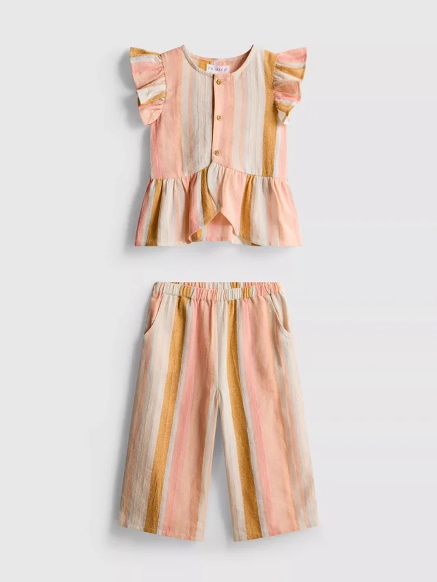 0–36 Monate | Set aus gestreiftem Oberteil mit Rüschen und Hose 0–36 Monate | Set aus gestreiftem Oberteil mit Rüschen und Hose