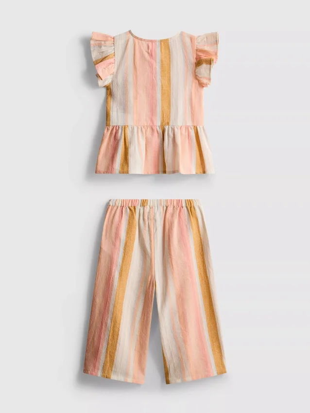 0–36 Monate | Set aus gestreiftem Oberteil mit Rüschen und Hose 0–36 Monate | Set aus gestreiftem Oberteil mit Rüschen und Hose
