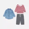 0–36 Monate | Set aus Langarm-T-Shirt, Hose und Jeanshemd 0–36 Monate | Set aus Langarm-T-Shirt, Hose und Jeanshemd