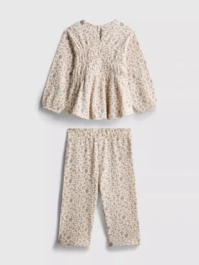 0–36 Monate | Set aus langärmeligem Oberteil und Hose mit Blumenmuster aus Crinkle-Stoff