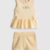0–36 Monate | Set aus Oberteil mit gesticktem Blumenmuster und Peplum-Saum sowie Shorts 0–36 Monate | Set aus Oberteil mit gesticktem Blumenmuster und Peplum-Saum sowie Shorts