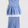 0–36 Monate | Set aus ärmellosem Oberteil mit Ösen und Shorts 0–36 Monate | Set aus ärmellosem Oberteil mit Ösen und Shorts