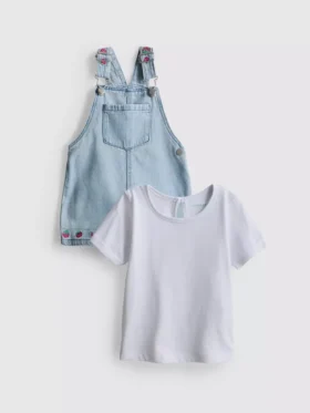 0–36 Monate | Set aus T-Shirt und Latzhose mit Obststickerei