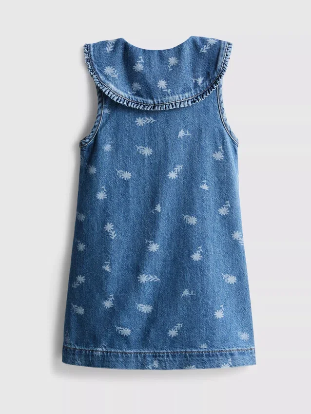 1,5–8 Jahre | Ärmelloses Jeanskleid mit Kragen und Blumenmuster 1,5–8 Jahre | Ärmelloses Jeanskleid mit Kragen und Blumenmuster