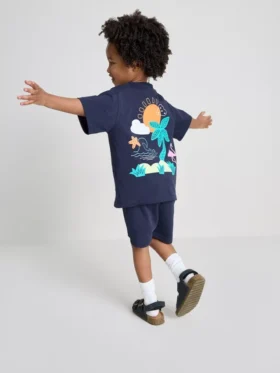 1,5–9 Jahre | Set aus T-Shirt und Shorts mit tropischem Grafik-Flockdruck