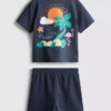 1,5–9 Jahre | Set aus T-Shirt und Shorts mit tropischem Grafik-Flockdruck 1,5–9 Jahre | Set aus T-Shirt und Shorts mit tropischem Grafik-Flockdruck