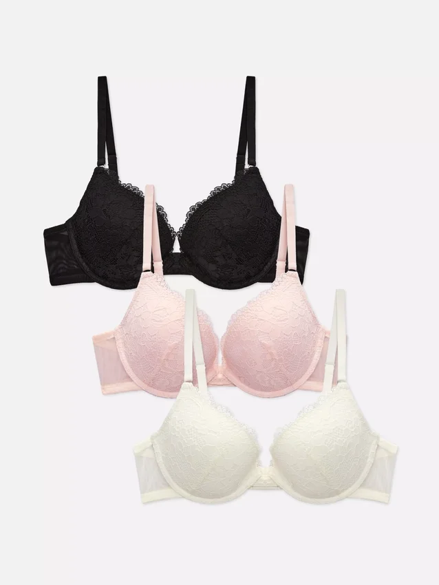 3er-Pack gepolsterte Push-up-Plunge-BHs aus Spitze 3er-Pack gepolsterte Push-up-Plunge-BHs aus Spitze