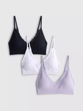 3er-Pack nahtlose Bralettes mit Spitzenbesatz