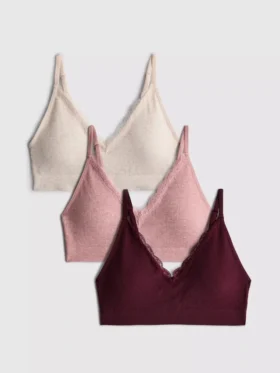3er-Pack nahtlose Bralettes mit Spitzenbesatz