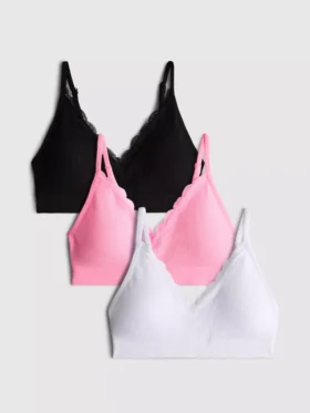 3er-Pack nahtlose Bralettes mit Spitzenbesatz