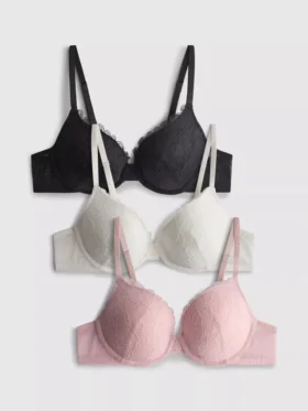 3er-Pack Push-up-BHs aus durchgehender Spitze