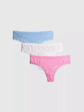 3er-Pack Tangas mit durchgehender Spitze
