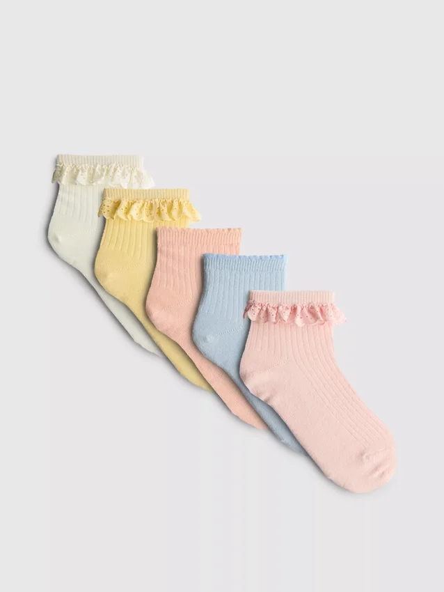 5er-Pack gerippte Viertel-Socken mit Rüschen 5er-Pack gerippte Viertel-Socken mit Rüschen
