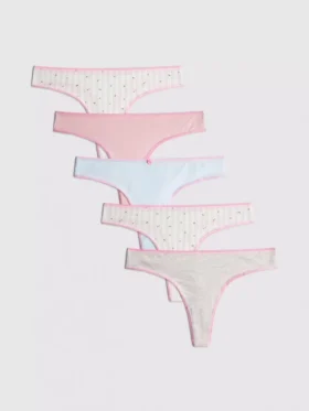 5er-Pack String-Tanga mit hohem Baumwollanteil
