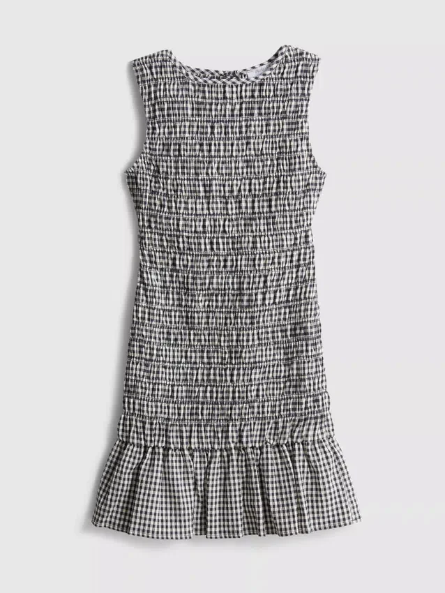 7–15 Jahre | gerafftes, ärmelloses Kleid mit Gingham-Muster 7–15 Jahre | gerafftes, ärmelloses Kleid mit Gingham-Muster