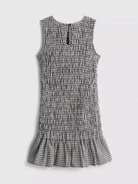 7–15 Jahre | gerafftes, ärmelloses Kleid mit Gingham-Muster