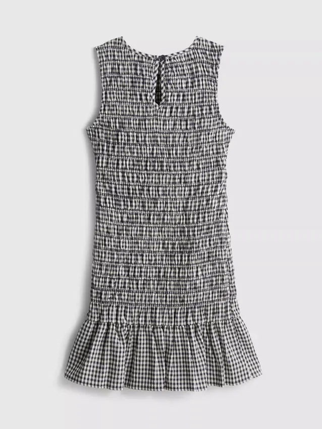 7–15 Jahre | gerafftes, ärmelloses Kleid mit Gingham-Muster 7–15 Jahre | gerafftes, ärmelloses Kleid mit Gingham-Muster