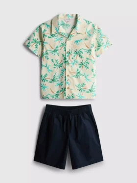 7–15 Jahre | Set aus Hemd und Shorts aus Slub-Baumwolle