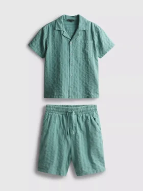 7–15 Jahre | Set aus strukturiertem Kurzarm-Hemd mit Knöpfen und Shorts