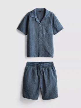 7–15 Jahre | Set aus strukturiertem Kurzarm-Hemd mit Knöpfen und Shorts