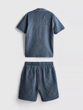 7–15 Jahre | Set aus strukturiertem Kurzarm-Hemd mit Knöpfen und Shorts