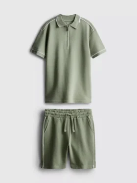 7–15 Jahre | Set aus strukturiertem Poloshirt und Shorts