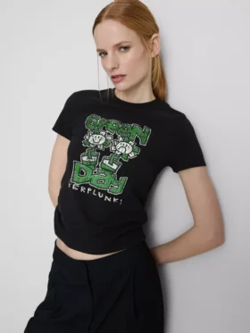 Baby-T-Shirt aus baumwollreicher „Green Day“-Rüschen-Optik