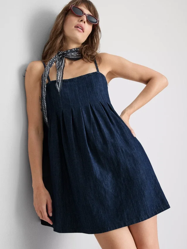 Babydoll-Minikleid aus Baumwoll-Denim Babydoll-Minikleid aus Baumwoll-Denim