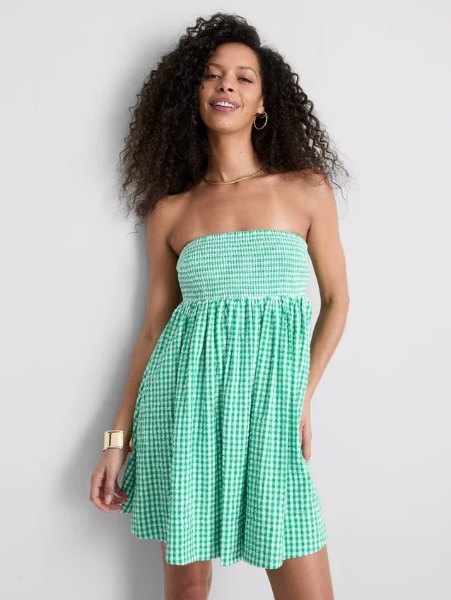 Bandeau-Mini-Kleid aus Baumwoll-Gingham Bandeau-Mini-Kleid aus Baumwoll-Gingham