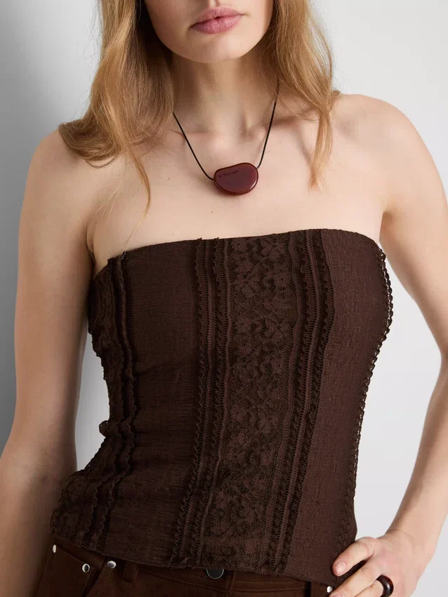 Bandeau-Top aus Baumwollmischung mit Spitze Bandeau-Top aus Baumwollmischung mit Spitze