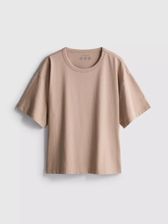 Bauchiges Baumwoll-T-Shirt mit Rundhalsausschnitt Bauchiges Baumwoll-T-Shirt mit Rundhalsausschnitt