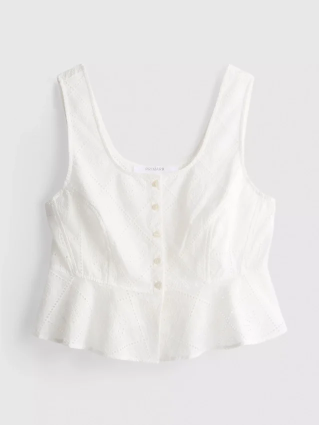 Baumwoll-Cami-Top im verkürzten Schnitt mit Cutwork-Design Baumwoll-Cami-Top im verkürzten Schnitt mit Cutwork-Design