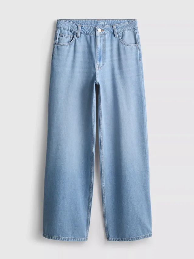 Baumwoll-Denim-Jeans mit mittlerer Leibhöhe und weitem Bein Baumwoll-Denim-Jeans mit mittlerer Leibhöhe und weitem Bein