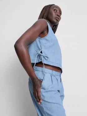 Baumwoll-Denim-Tanktop mit seitlichen Bindebändern