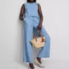 Baumwoll-Denim-Tanktop mit seitlichen Bindebändern Baumwoll-Denim-Tanktop mit seitlichen Bindebändern