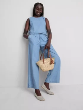 Baumwoll-Denim-Tanktop mit seitlichen Bindebändern