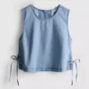 Baumwoll-Denim-Tanktop mit seitlichen Bindebändern Baumwoll-Denim-Tanktop mit seitlichen Bindebändern