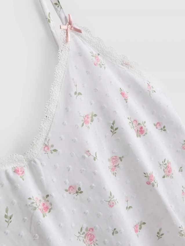 Baumwoll-Dobby-Nachthemd mit Blumenmuster Baumwoll-Dobby-Nachthemd mit Blumenmuster