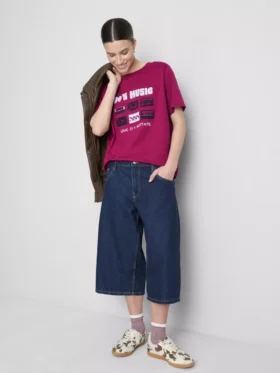 Baumwoll-T-Shirt mit kurzem Ärmel und Aufdruck
