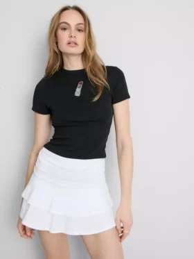Baumwollreiches, kurzes Baby-T-Shirt mit Perlenverzierung