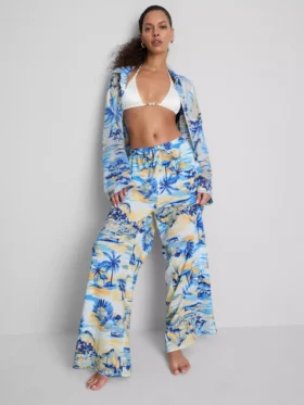 Bedruckte Strandhose mit weitem Bein