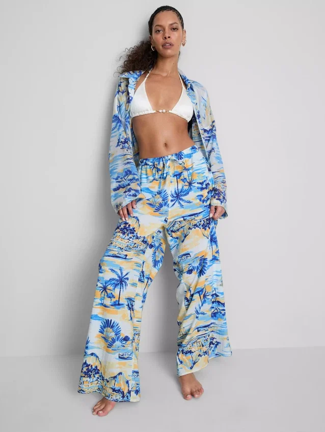 Bedruckte Strandhose mit weitem Bein Bedruckte Strandhose mit weitem Bein