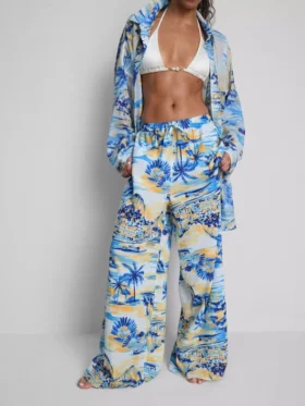 Bedruckte Strandhose mit weitem Bein