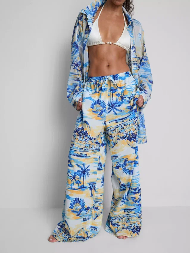 Bedruckte Strandhose mit weitem Bein Bedruckte Strandhose mit weitem Bein