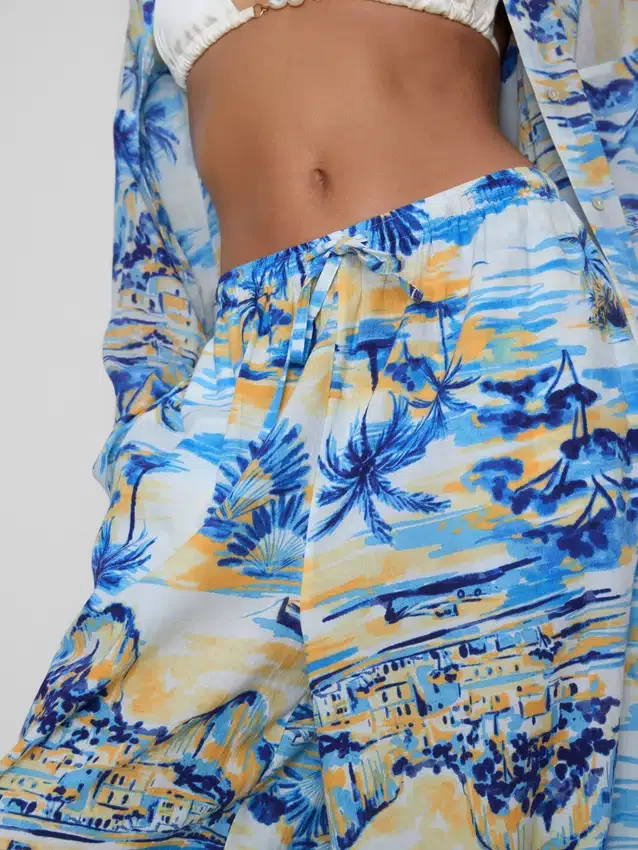 Bedruckte Strandhose mit weitem Bein Bedruckte Strandhose mit weitem Bein