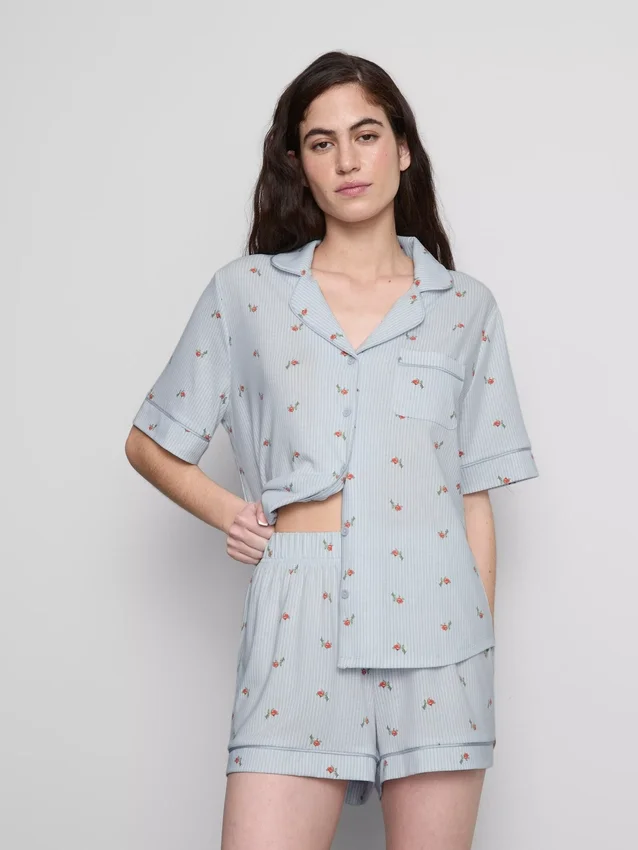 Bedruckter kurzer Boyfriend-Schlafanzug Bedruckter kurzer Boyfriend-Schlafanzug