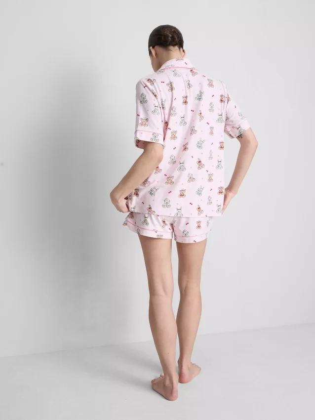 Bedruckter Teddy-Boyfriend-Shorty-Schlafanzug Bedruckter Teddy-Boyfriend-Shorty-Schlafanzug