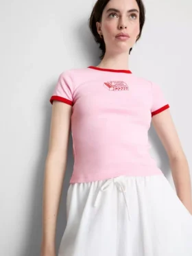 Bedrucktes Baumwoll-Baby-T-Shirt mit Ringer-Säumen